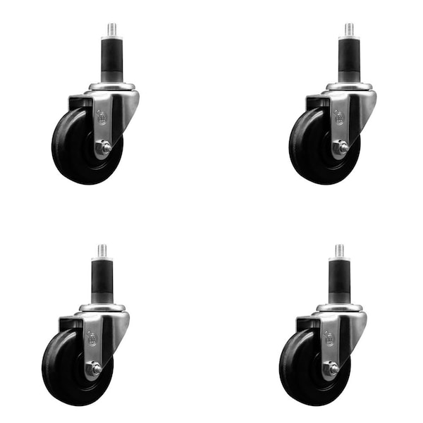 3.5'' Phenolic Wheel Swivel 1-1/4'' Expanding Stem Caster Set, 4PK